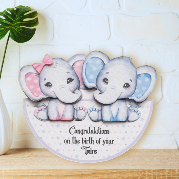 Baby Elephant Twins Rocker card