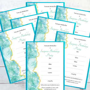 Green Marble Adult Blank Birthday Invitations