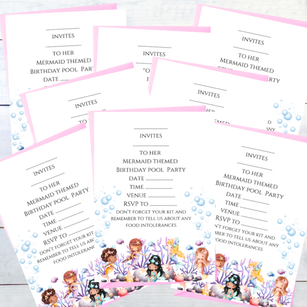 Mermaid themed birthday invitations