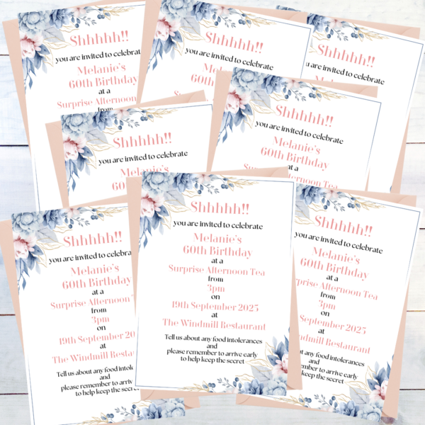 Soft Grey Roses Adult Invitations - Pack of 8 (Choose from various Designs) - Image 3